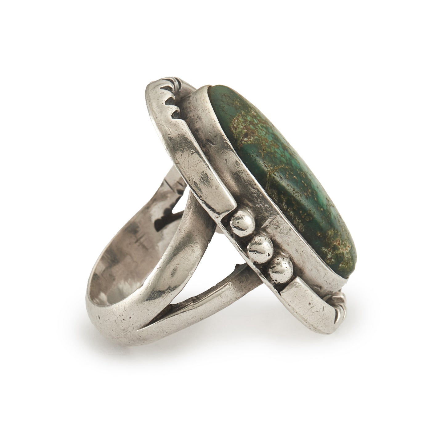 Stunning vintage silver chunky Native American ring set with a beautiful natural green turquoise stone.