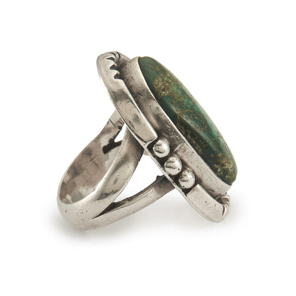Stunning vintage silver chunky Native American ring set with a beautiful natural green turquoise stone.