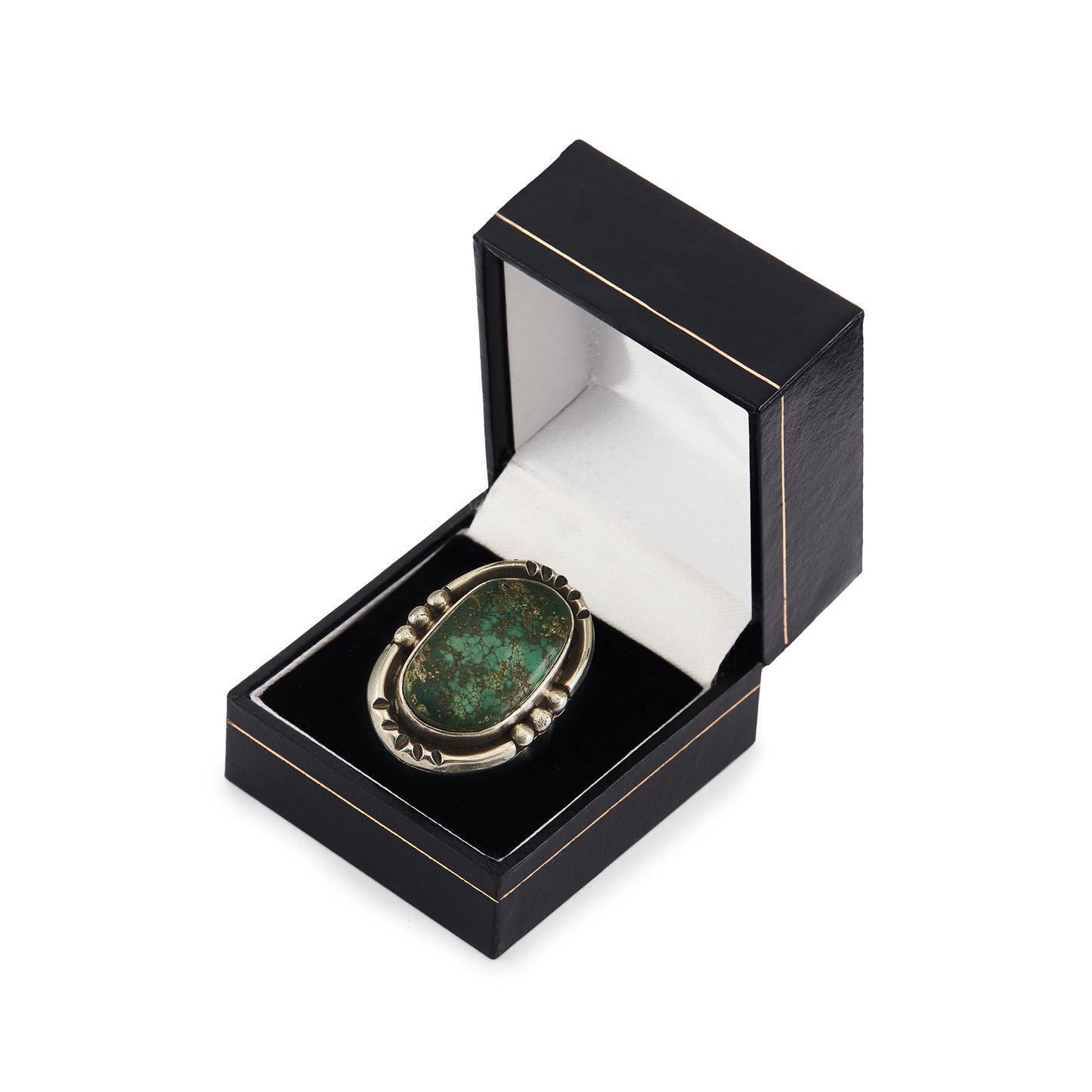 Stunning vintage silver chunky Native American ring set with a beautiful natural green turquoise stone.