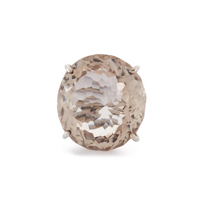 Impressive vintage silver ring set with a spectacular, very large, multi-faceted light grey smoky quartz gemstone. Large ring size. Italy