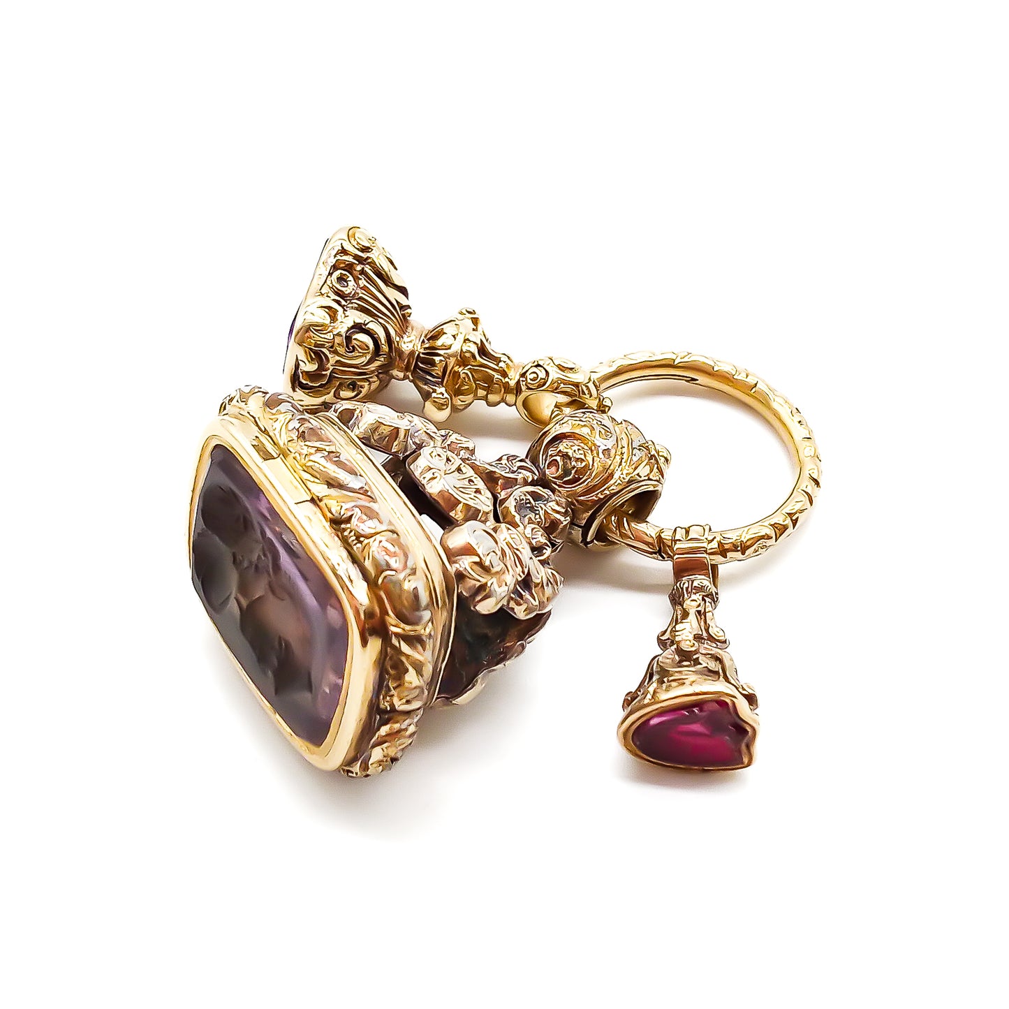 Victorian Amethyst Seals on 9ct Gold Split Ring