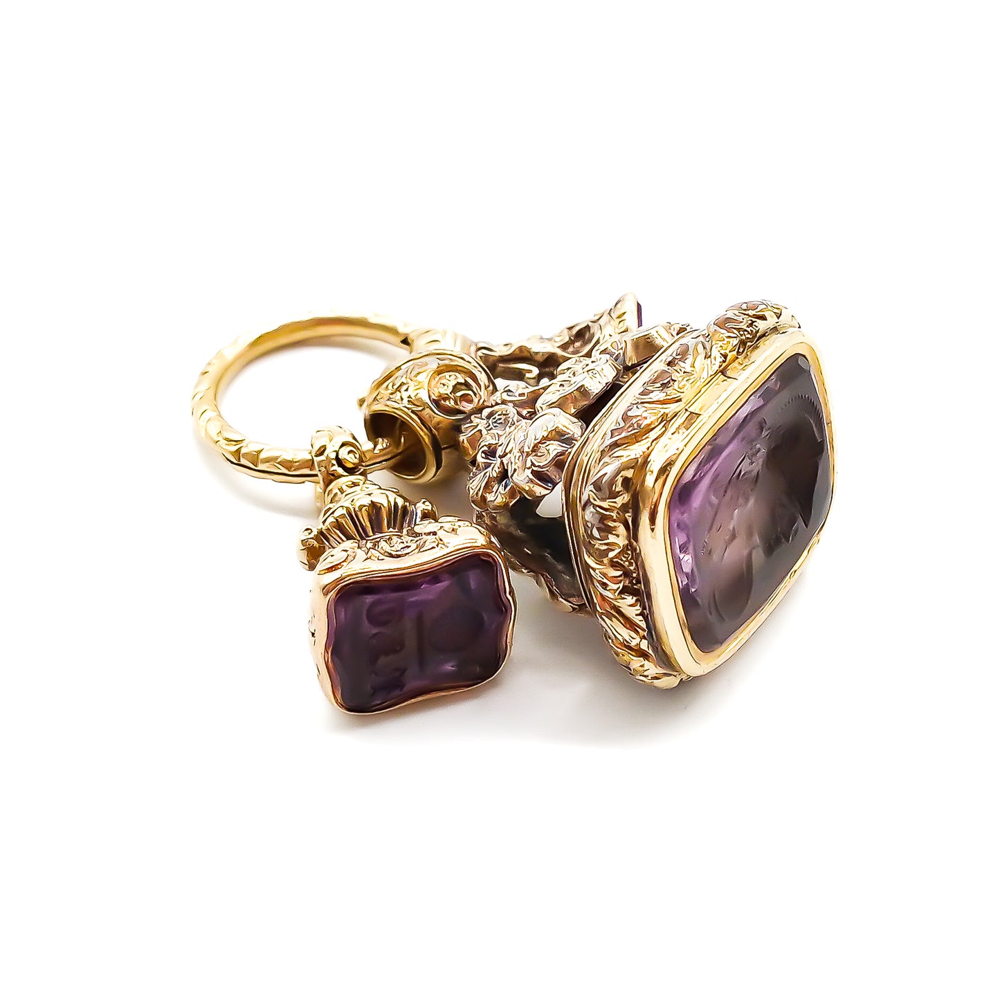 Victorian Amethyst Seals on 9ct Gold Split Ring