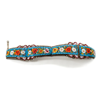 Magnificent Victorian micro mosaic bangle with floral detail in vibrant colours.