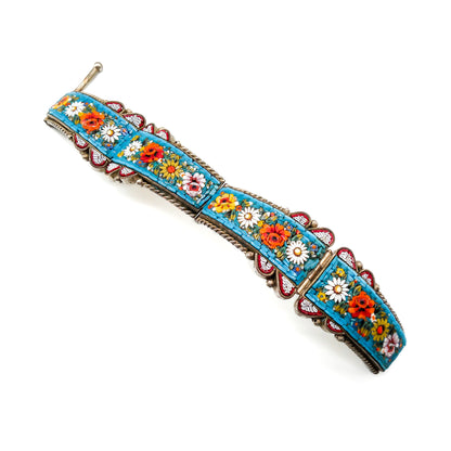 Magnificent Victorian micro mosaic bangle with floral detail in vibrant colours.